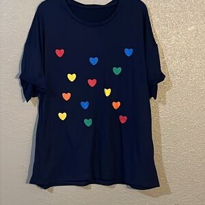Navy T-Shirt with Colorful Hearts Size 2X